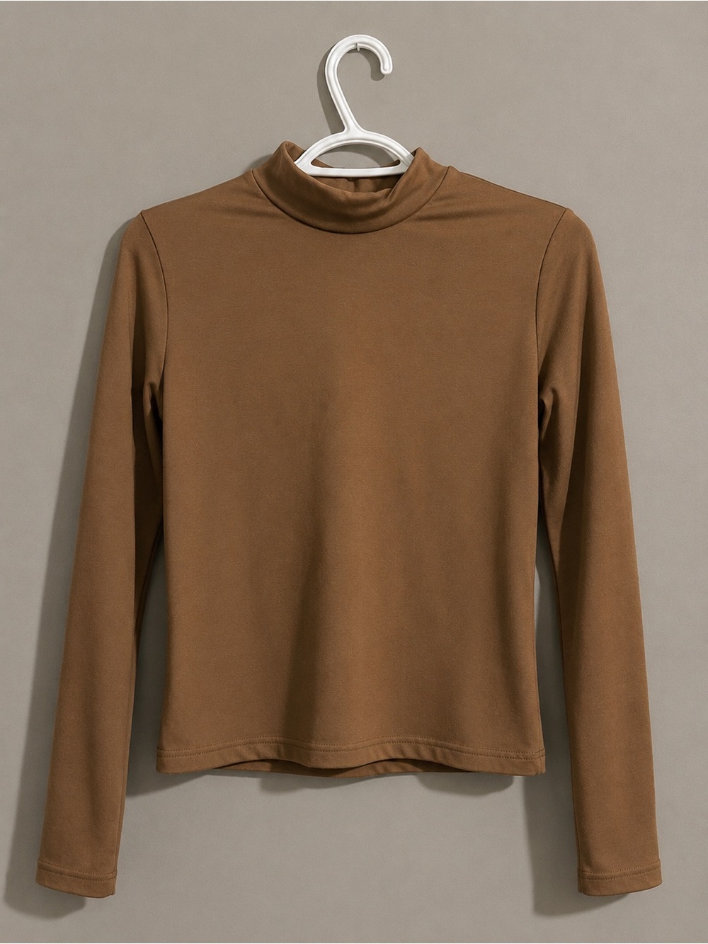 Brown Mock Neck Long Sleeve Top – small